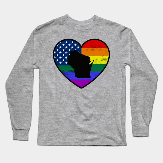 Wisconsin United States Gay Pride Flag Heart Long Sleeve T-Shirt by TextTees